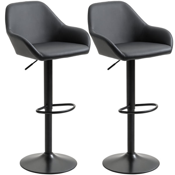 Set of 2 adjustable bar stools in faux leather, black.