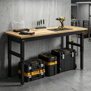 48" Adjustable Workbench, Heavy-Duty Work Table with Rubberwood Top, Power Outlets, Pegboard, 2000 LBS Capacity