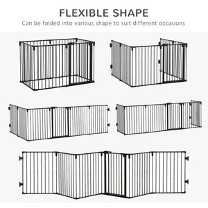 Dog Safety Gate 6-Panel Playpen Fireplace Christmas Tree Steel Fence Stair Barrier Room Divider Black