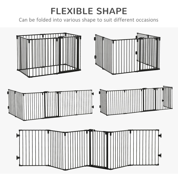 Dog Safety Gate 6-Panel Playpen Fireplace Christmas Tree Steel Fence Stair Barrier Room Divider Black