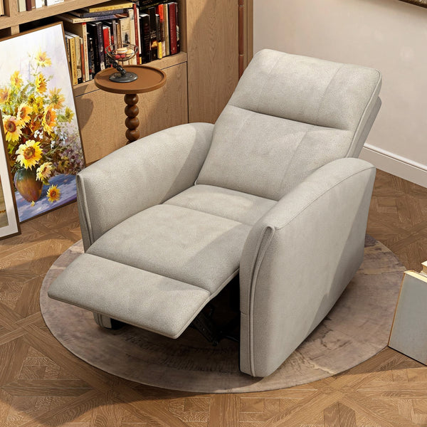 Fauteuil inclinable électrique, revêtement en tissu, ports USB, repose-pieds, beige