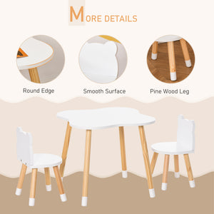 Wooden table and 2 chairs set for children from 1 to 4 years old, white