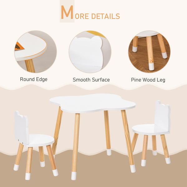 Wooden table and 2 chairs set for children from 1 to 4 years old, white
