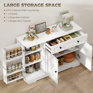Farmhouse Coffee Bar Cabinet with Doors, Adjustable Shelves, Drawer, Barn Doors, White