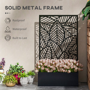 Jardinière surélevée en métal avec panneau d'intimité et bac à fleurs, fixation murale ou autoportante, noire