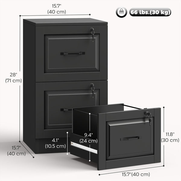 2-drawer vertical file cabinet with lock, with adjustable hanging rails for A4 and Letter sizes, black
