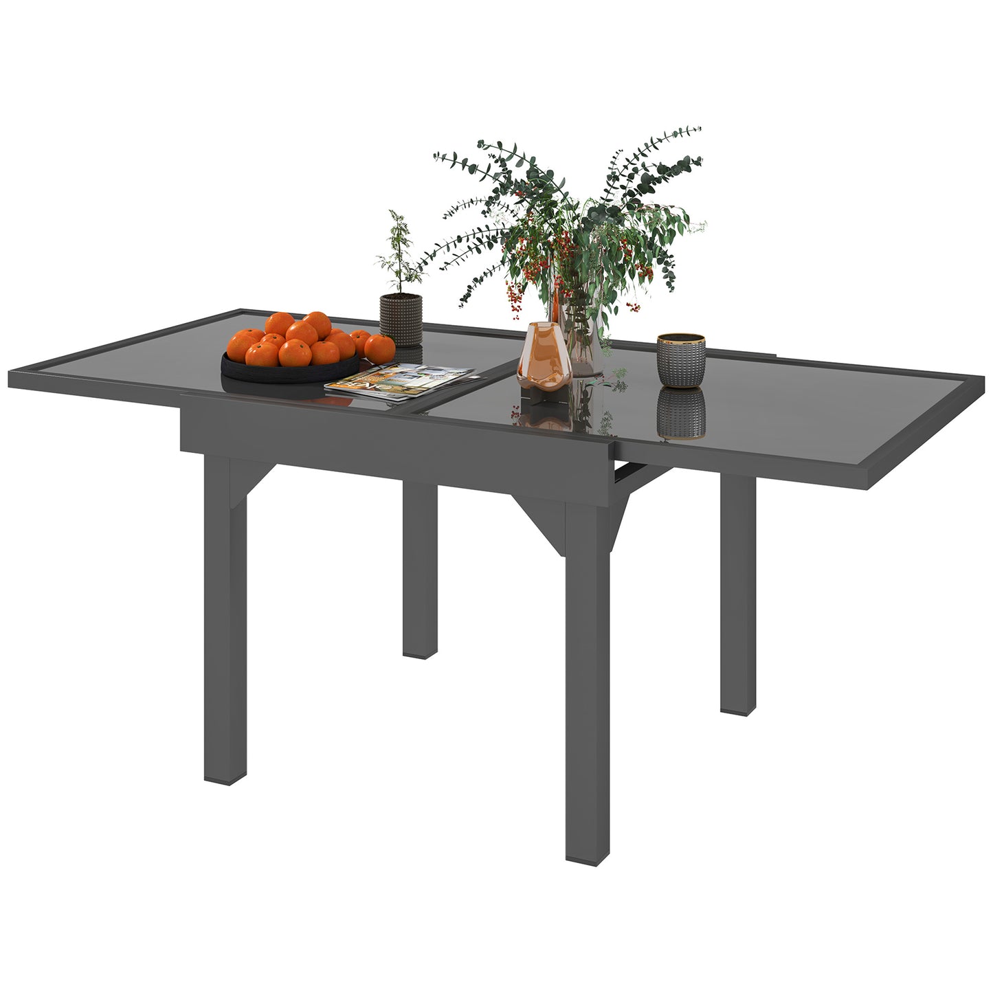 Outsunny 89-180cm Extendable Outdoor Table with Tempered Glass Top and Metal Frame, Seats 4-6 People, for Lawn, Garden and Backyard.