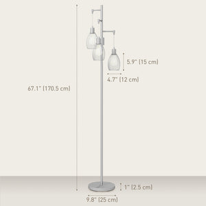 Lampadaire industriel avec 3 abat-jour suspendus, argent