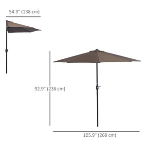 Parasol demi-rond de 9 pieds, couleur café