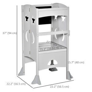 Tabouret de cuisine pliable pour tout-petits avec tableau noir et rampe verrouillable, Gris