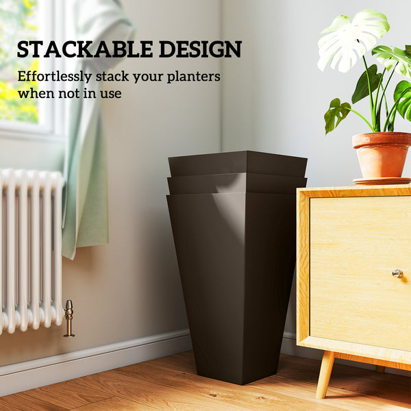 Lot de 3 jardinières de jardin en plastique, marron