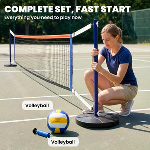 Portable Outdoor Volleyball Net Set, Adjustable Length from 6.4 to 8.2 m, Volleyball, Air Pump