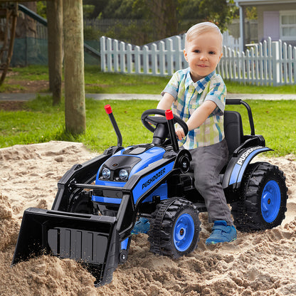 6V Battery Powered Kids Tractor, Ride-On Excavator, Music, Front Headlight, Reverse, Blue
