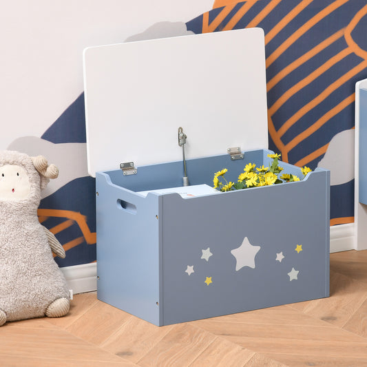 Coffre de rangement en bois pour jouets avec vérin à gaz, 55 x 34 x 35 cm, bleu