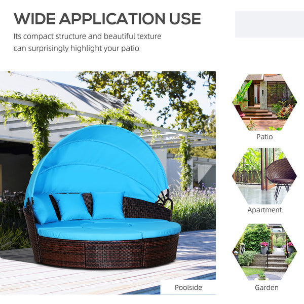 Canapé-lit de jardin 4 pièces avec auvent rétractable, bleu clair