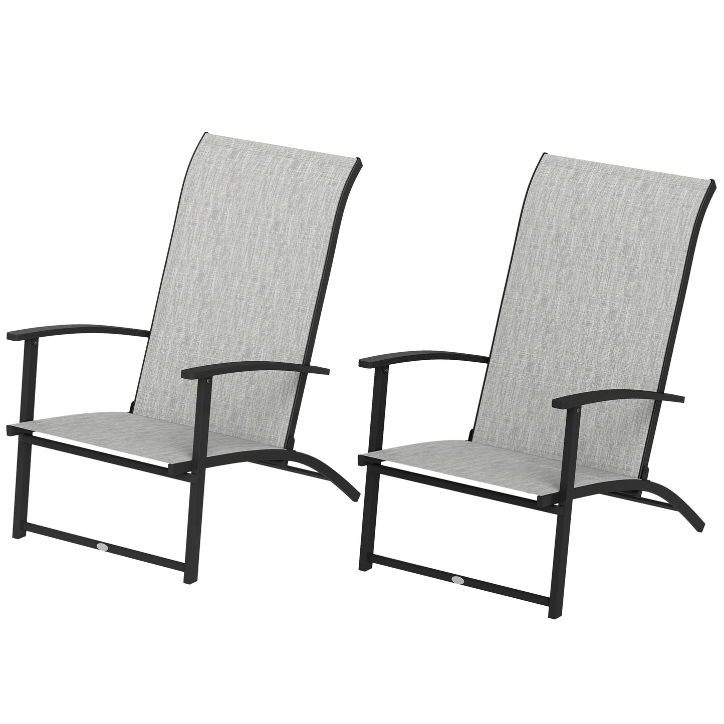 Outsunny Set of 2 Folding Garden Chairs, Outdoor Folding Chairs with Armrests, High Back for Balcony, Grey