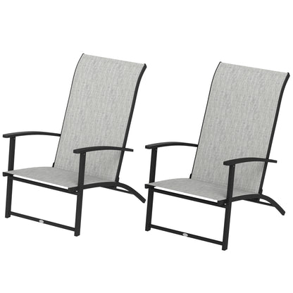 Outsunny Set of 2 Folding Garden Chairs, Outdoor Folding Chairs with Armrests, High Back for Balcony, Grey