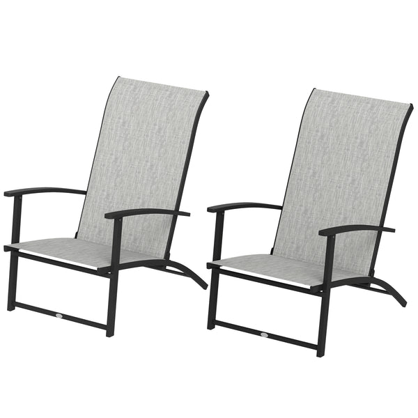 Lot de 2 chaises de jardin pliantes d'extérieur avec accoudoirs et dossier haut, gris