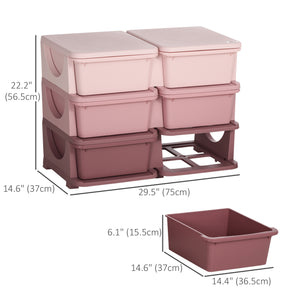 3-Tier Kids Toy Organizer and Storage Bins with 6 Plastic Drawers, Pink