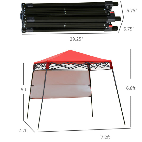 Toit de jardin pliable 7 x 7 avec sac à dos et pieds réglables, rouge et noir
