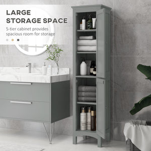 Freestanding tall bathroom cabinet with adjustable shelves and cupboards, grey