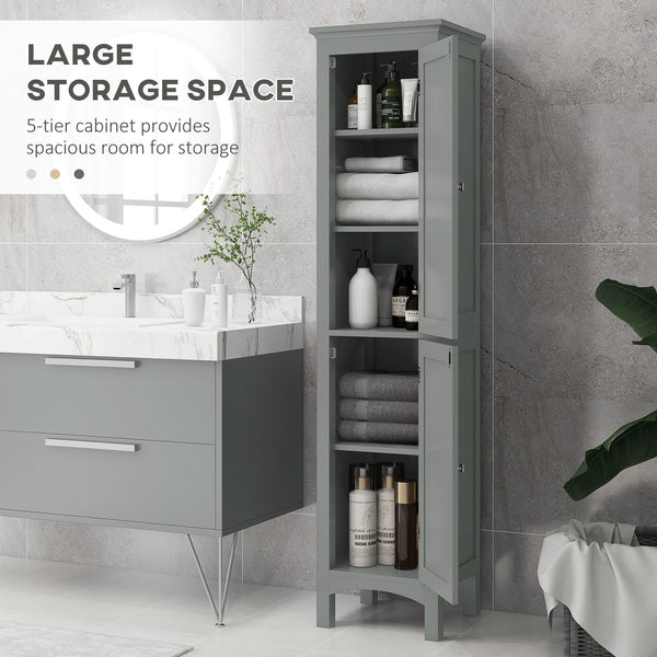 Freestanding tall bathroom cabinet with adjustable shelves and cupboards, grey