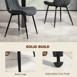 Ensemble de 4 chaises de salle à manger rembourrées en similicuir avec dossier et pieds en acier, Gris