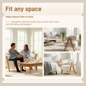 Fauteuil d'appoint en polaire Sherpa avec pieds en bois massif, blanc