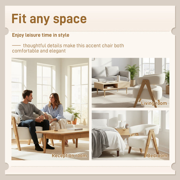 Fauteuil d'appoint en polaire Sherpa avec pieds en bois massif, blanc