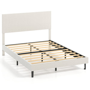 Twin/Full/Queen size velvet platform bed frame, upholstered with beige chevron headboard - Full