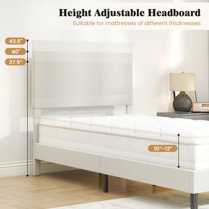Twin/Full/Queen size velvet platform bed frame, upholstered with beige chevron headboard - Full