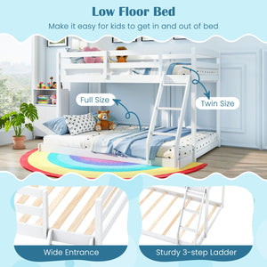 Lit superposé en bois massif simple sur double avec échelle inclinée et barrières de sécurité