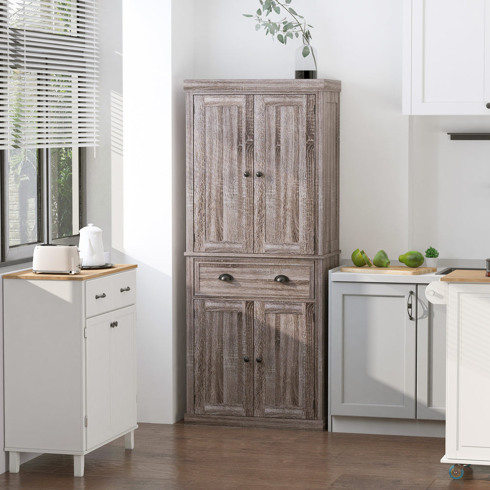 Armoire de cuisine haute avec tiroir et étagères réglables, bois naturel