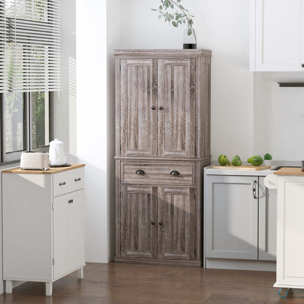 Armoire de cuisine haute avec tiroir et étagères réglables, bois naturel