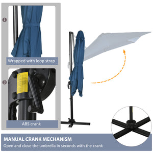 Parasol déporté carré de 8 pieds avec rotation à 360°, bleu foncé