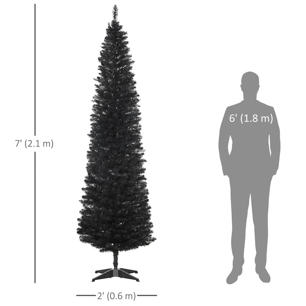 Sapin de Noël artificiel noir de 7 pieds en forme de crayon