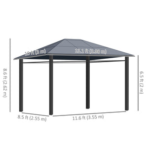 Gazebo de jardin 13' x 10' en polycarbonate rigide, avec cadre en aluminium et rideaux, gris foncé