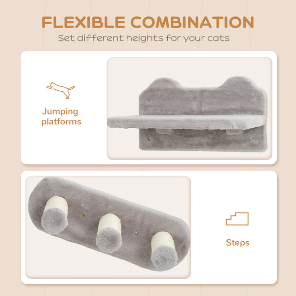 Étagères murales pour chat avec griffoir, perchoirs, marches et échelle, gris clair