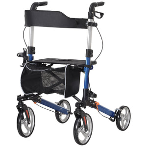 Déambulateur pliable léger avec grand siège, dossier et poignée réglable bleu