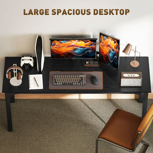 Computer desk with metal legs, aged black