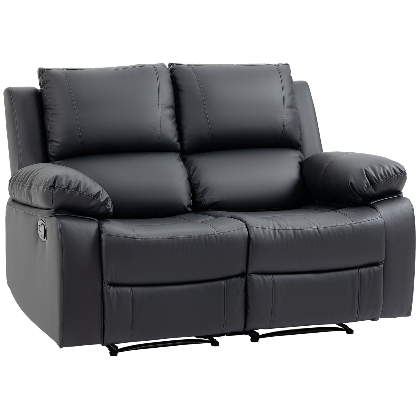 Canapé double inclinable manuel en cuir avec repose-pieds à commande rétractable pour salon, noir