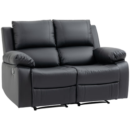 Canapé double inclinable manuel en cuir avec repose-pieds à commande rétractable pour salon, noir