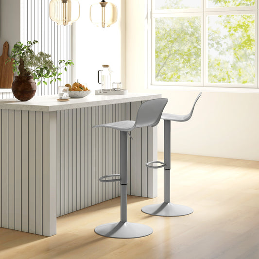 Lot de 2 tabourets de bar pivotants en polypropylène, hauteur réglable, repose-pieds et dossier, gris