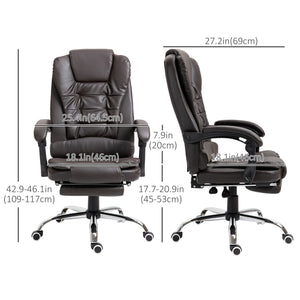 High-back office chair in PU leather with footrest, coffee color