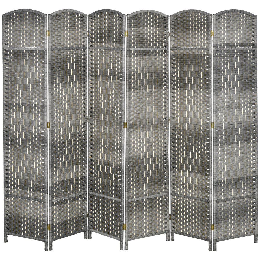 Cloison de séparation pliable à 6 panneaux, cloison tissée à la main, gris mélangé