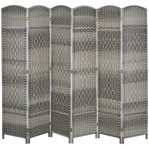 Cloison de séparation pliable à 6 panneaux, cloison tissée à la main, gris mélangé