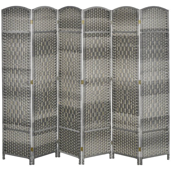 Cloison de séparation pliable à 6 panneaux, cloison tissée à la main, gris mélangé