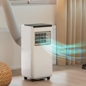Climatiseur portable 4 en 1 10 000 BTU avec fonctions refroidissement, déshumidification, ventilation, mode sommeil, télécommande vocale Wi-Fi, blanc