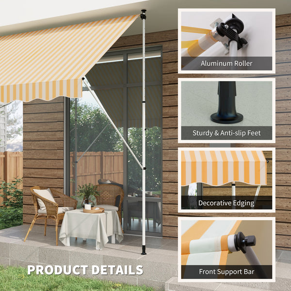 10x5ft Manual Retractable Awning, Patio Sun Shade Canopy Shelter with 5.6-9.2ft Support Pole, Water Resistant UV Protector, for Window, Door, Porch, Deck, Yellow