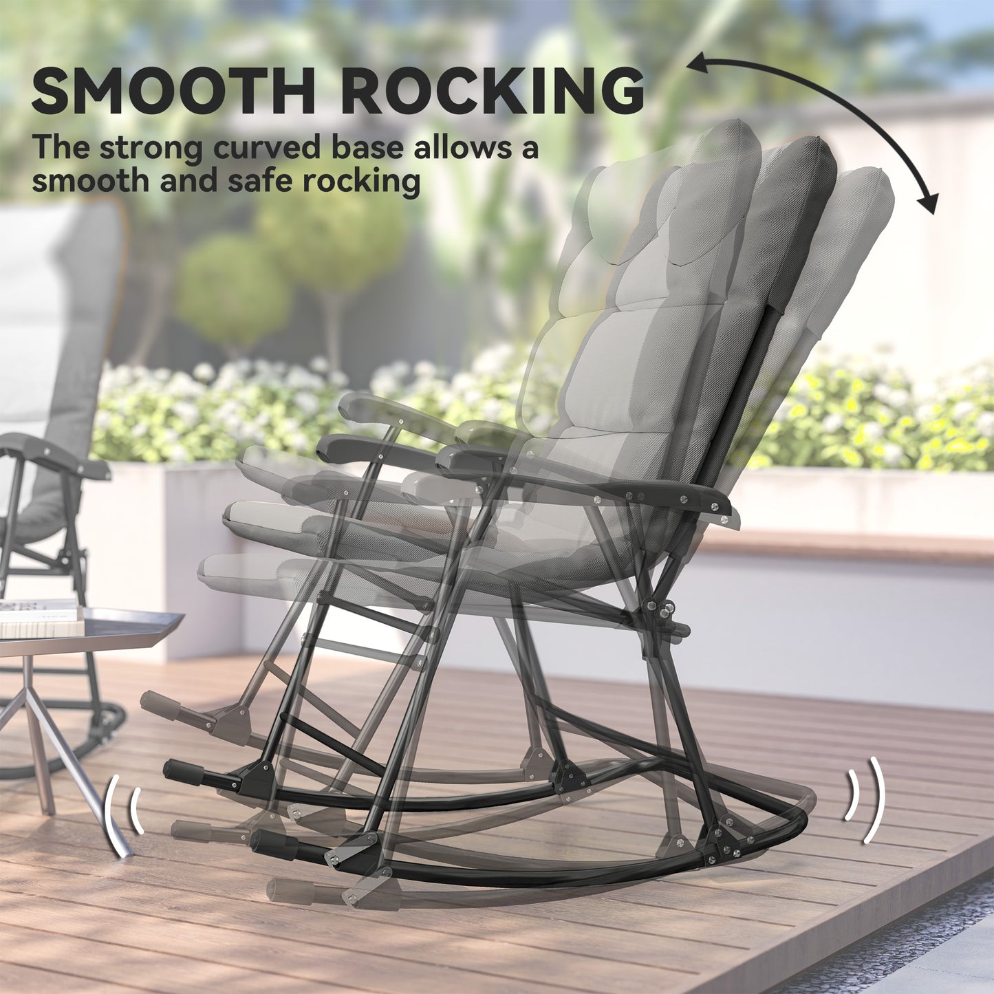 Outsunny Set of 2 Padded Folding Rocking Chairs with Armrests, Light Grey